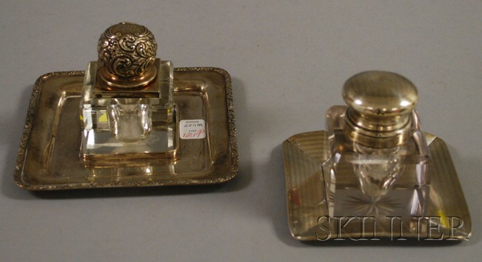 Appraisal: Two Sterling Silver and Colorless Cut Glass Inkstands