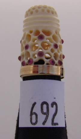 Appraisal: JVHoelle ivory filigree thimble with amethyst stones and gold rim