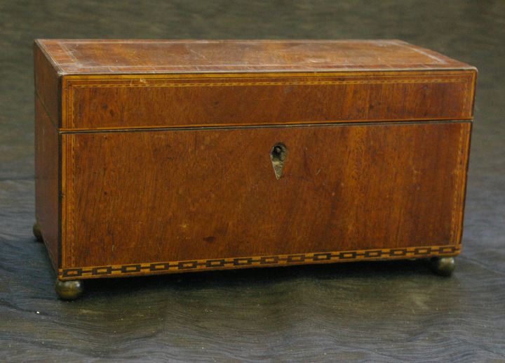 Appraisal: Georgian Banded Mahogany Triple-Compartment Tea Box first quarter th century