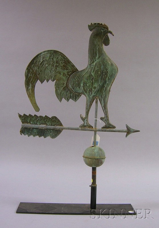 Appraisal: Patinated Molded Copper Rooster Weather Vane approx figure ht in