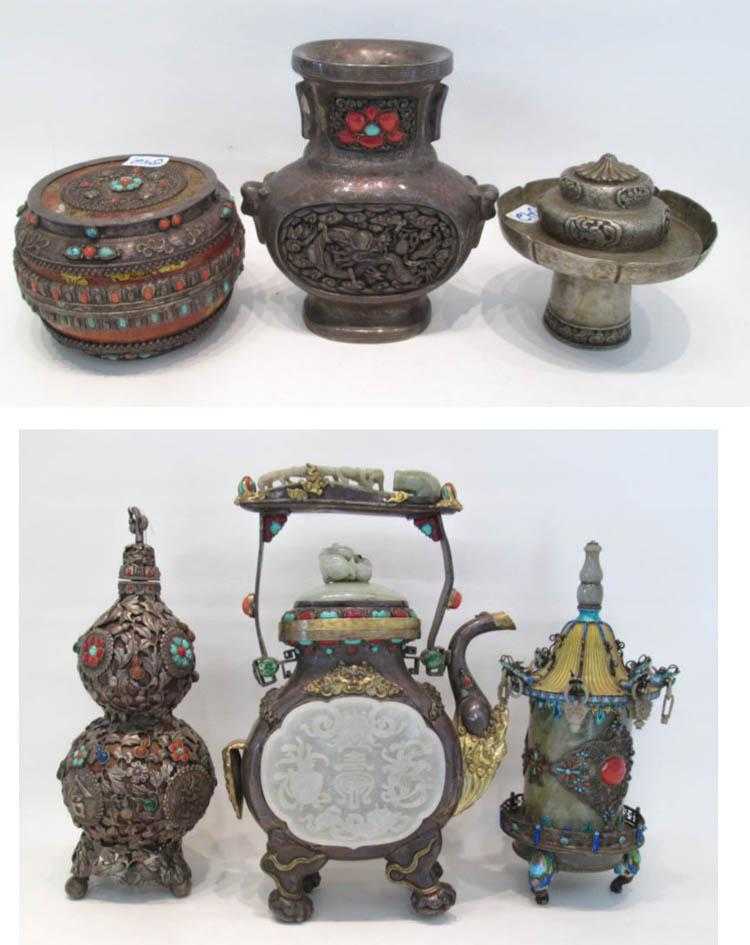 Appraisal: SIX PIECES OF CHINESE METALWARE many with inlaid or applied