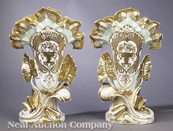 Appraisal: A Pair of French Polychromed Porcelain Flare Vases mid- th