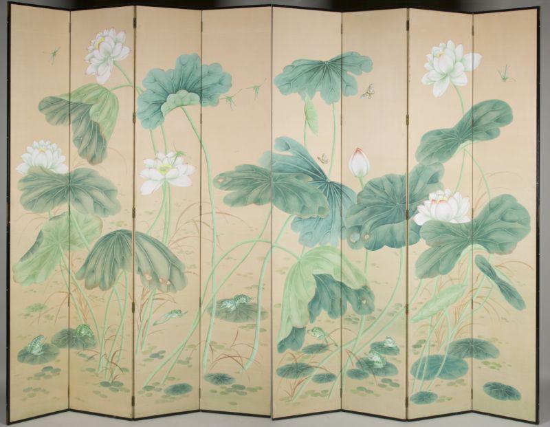 Appraisal: Large Oriental Folding Screen th century lacquered frames mounted with