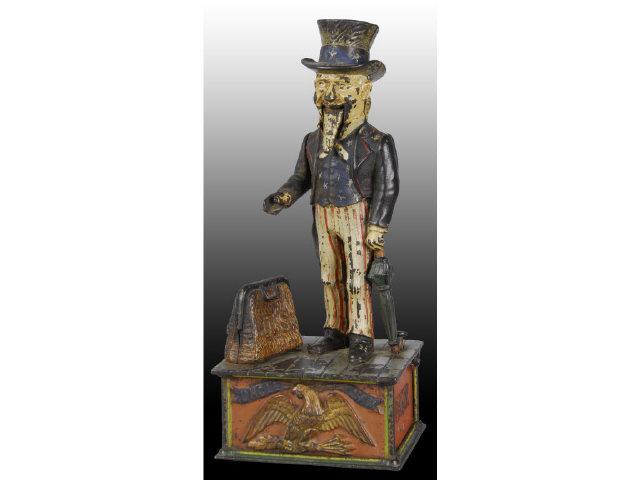 Appraisal: Cast Iron Uncle Sam Mechanical Bank Description All original Trap