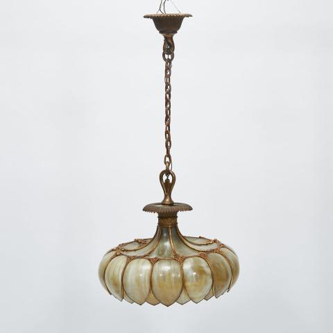 Appraisal: American Gilt Metal and Slag Glass Hanging Light Fixture c