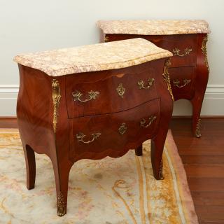 Appraisal: Pair Louis XV style bronze mounted commodes Pair Louis XV