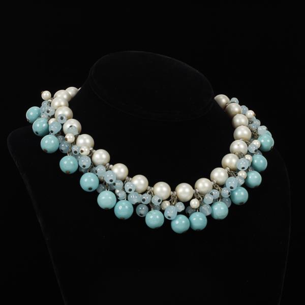 Appraisal: Miriam Haskell Pearl Necklace with Light Blue Turquoise bauble beads