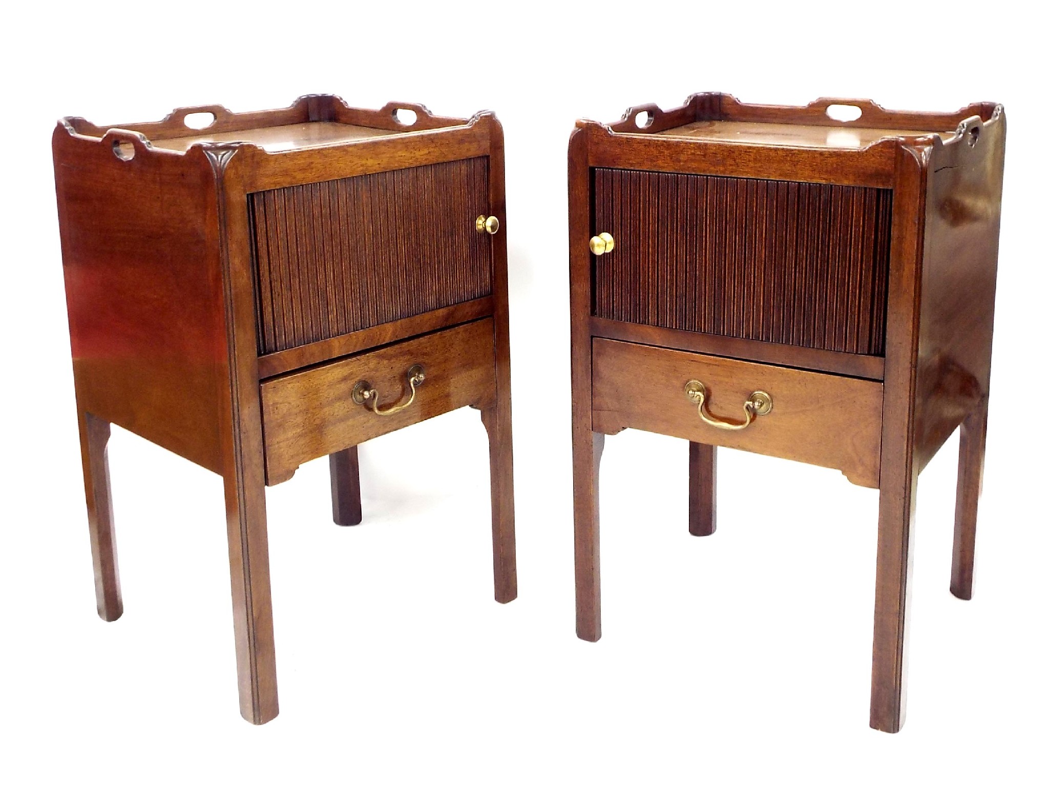 Appraisal: Good pair of George III style mahogany tray-top commodes with