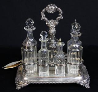 Appraisal: Victorian blown glass and Sheffield plate cruet set having cut