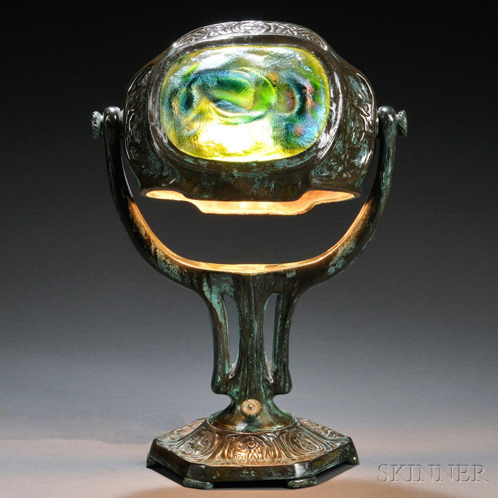 Appraisal: Tiffany Studios Turtleback Zodiac Desk Lamp Patinated bronze art glass