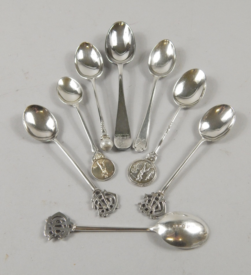 Appraisal: Various golf related presentation spoons some with monograms others cast