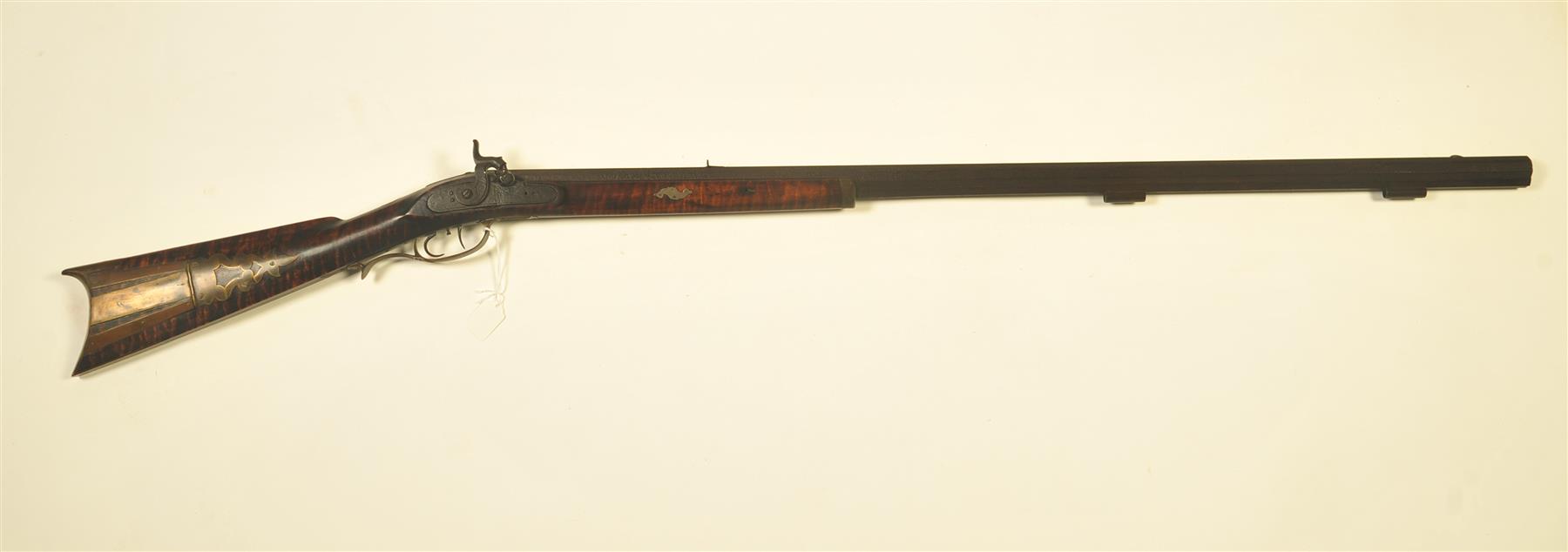 Appraisal: HALF-STOCK MUZZLE-LOADING PERCUSSION RIFLE American curly maple stock Octagonal barrel