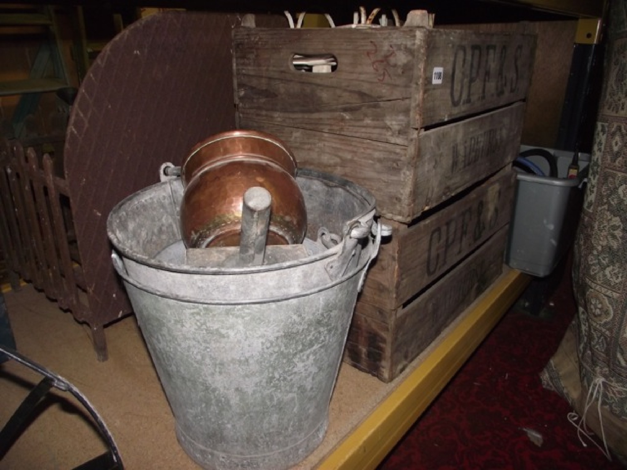 Appraisal: Two vintage wooden stacking crates with printed lettering and initialled