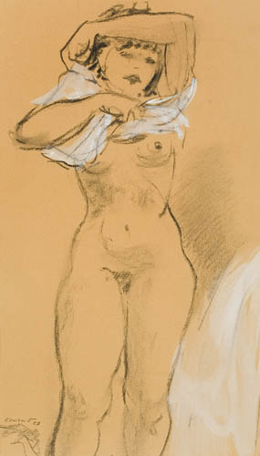 Appraisal: ADOLPH KONRAD Three drawings Figure Studies with House in Background