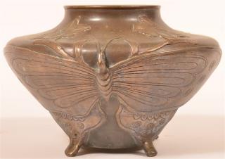 Appraisal: Brass or Bronze Oriental Jardini re Embossed floral and butterfly