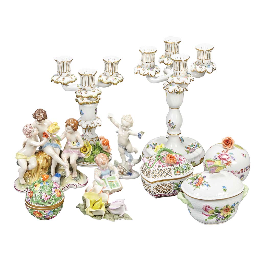 Appraisal: Group of Herend Porcelain Articles Modern Comprising three candelabra lamp