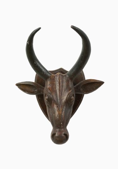 Appraisal: Provincial Thai Carved and Stained Wood Horned Bovine Head first