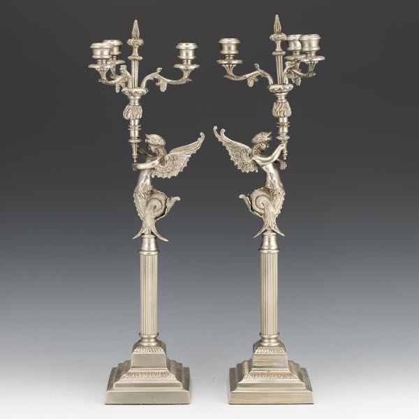 Appraisal: PAIR OF EMPIRE STYLE CANDELABRA x x Metal candelabra brushed