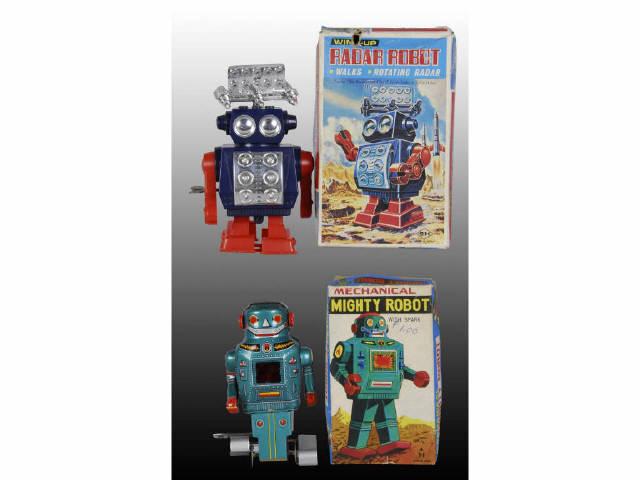 Appraisal: Lot of Japanese Robots Toys with Orig Boxes Description Both