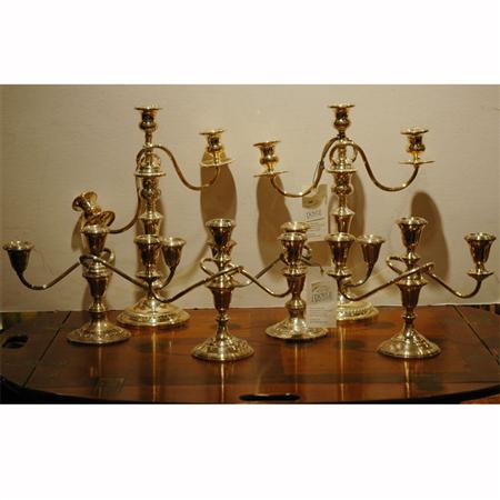 Appraisal: Three Pairs of Sterling Silver Three-Light Candelabra Estimate -