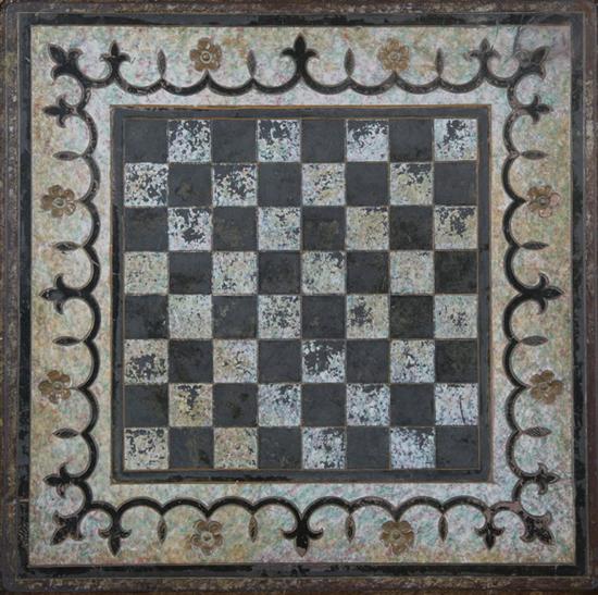 Appraisal: PAINTED MARBLE CHESS BOARD th century With incised scrolling decorative