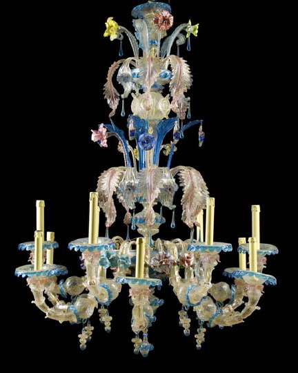 Appraisal: Large and Lavish Murano Glass Tiered Twelve-Light Chandelier second quarter