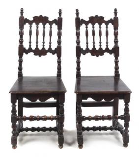 Appraisal: A Pair of Jacobean Style Carved Oak Side Chairs th