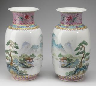 Appraisal: Finely potted Chinese baluster vases Pair of finely potted Chinese