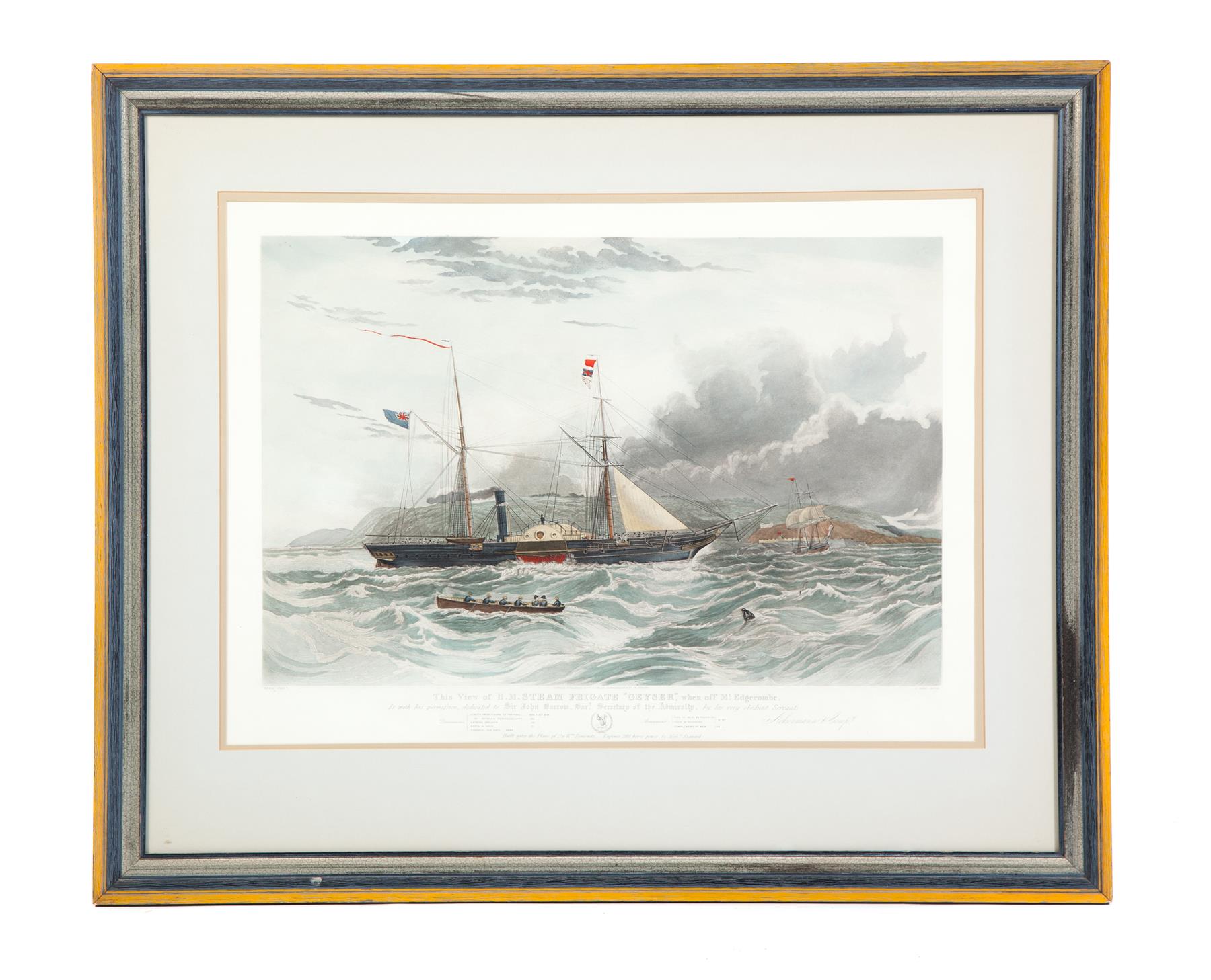 Appraisal: ENGLISH NAUTICAL PRINT OF STEAM SHIP GEYSER Handcolored aquatint published