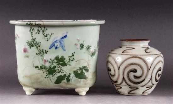 Appraisal: Japanese celadon porcelain jardiniere and a Korean celadon vase oval