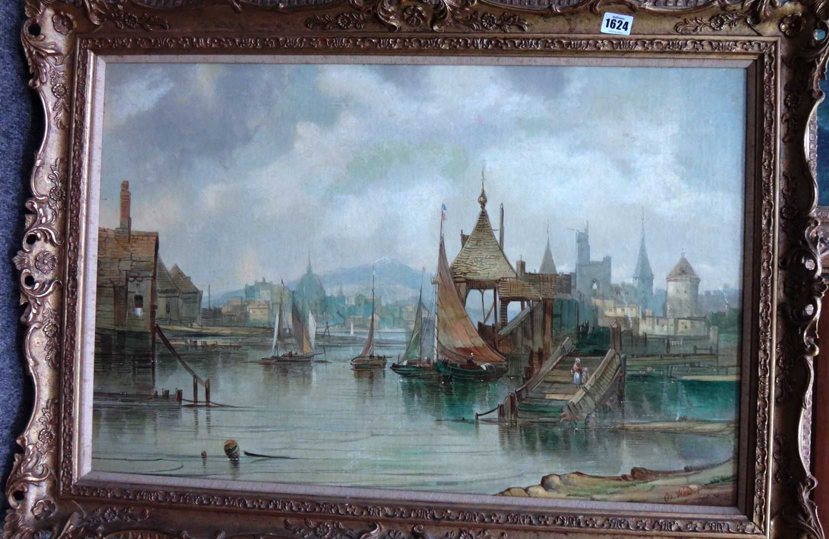 Appraisal: Alfred H Vickers - Riverside town oil on canvas signed