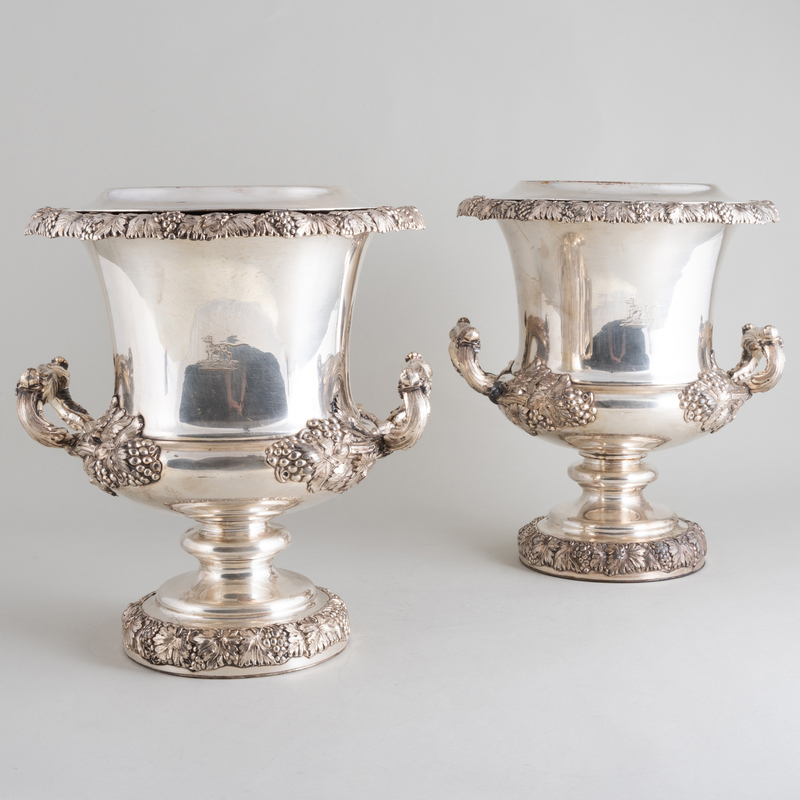 Appraisal: Pair of Silver Plate Wine Coolers and Liners Engraved with