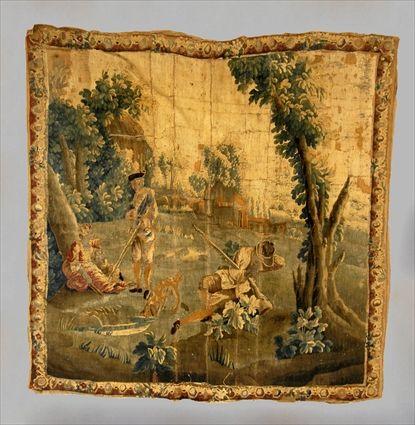 Appraisal: FRENCH TAPESTRY Worked with figures in a verdant landscape within