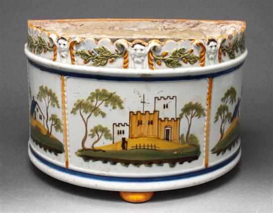 Appraisal: English painted pearlware demilune bough pot late th century bottom