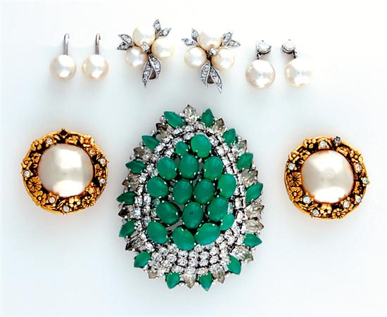 Appraisal: Dior and Chanel costume jewelry Dior faux jade and rhinestone