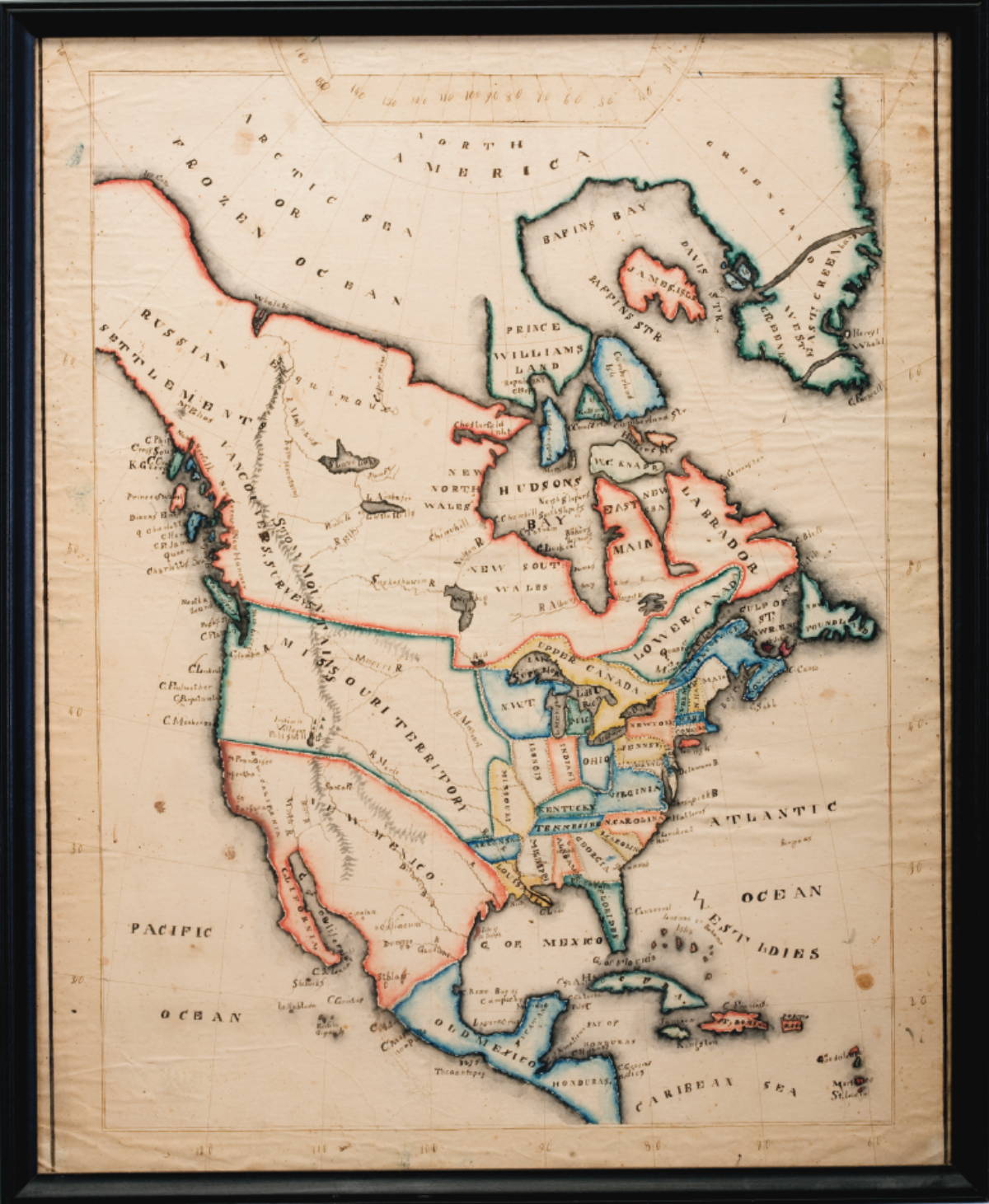 Appraisal: HANDDRAWN AND COLORED MAP OF NORTH AMERICA CIRCA - Pen