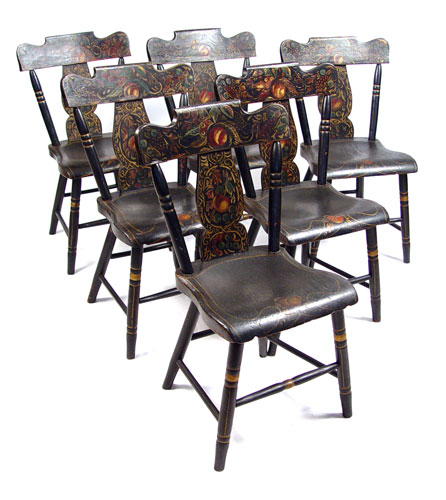 Appraisal: SET OF AMERICAN COUNTRY th C PAINT DECORATED WINDSOR CHAIRS