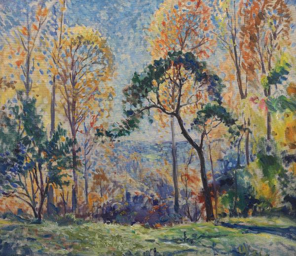 Appraisal: August Frederick Lundberg Danish American - x Impressionistic Forest Landscape