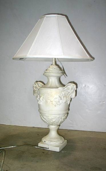 Appraisal: An American Sirmos white painted composition table lamp Designed by