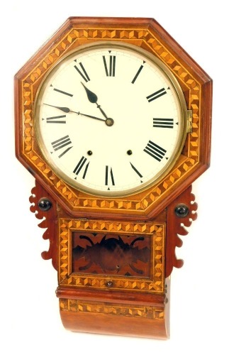 Appraisal: A late thC parquetry inlaid wall clock the octagonal top