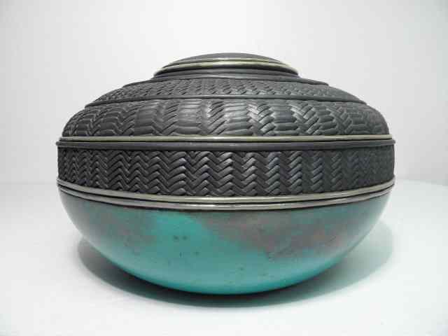 Appraisal: Candone Wharton ceramic Raku vessel Aqua colored ceramic lower half