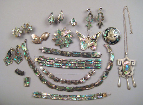 Appraisal: Group of Mexican silver and abalone jewelry to include pins