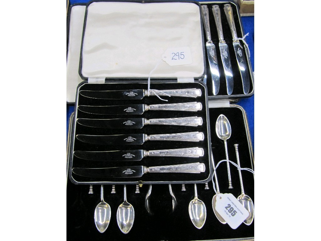 Appraisal: Lot comprising two cased sets of silver handled knives and