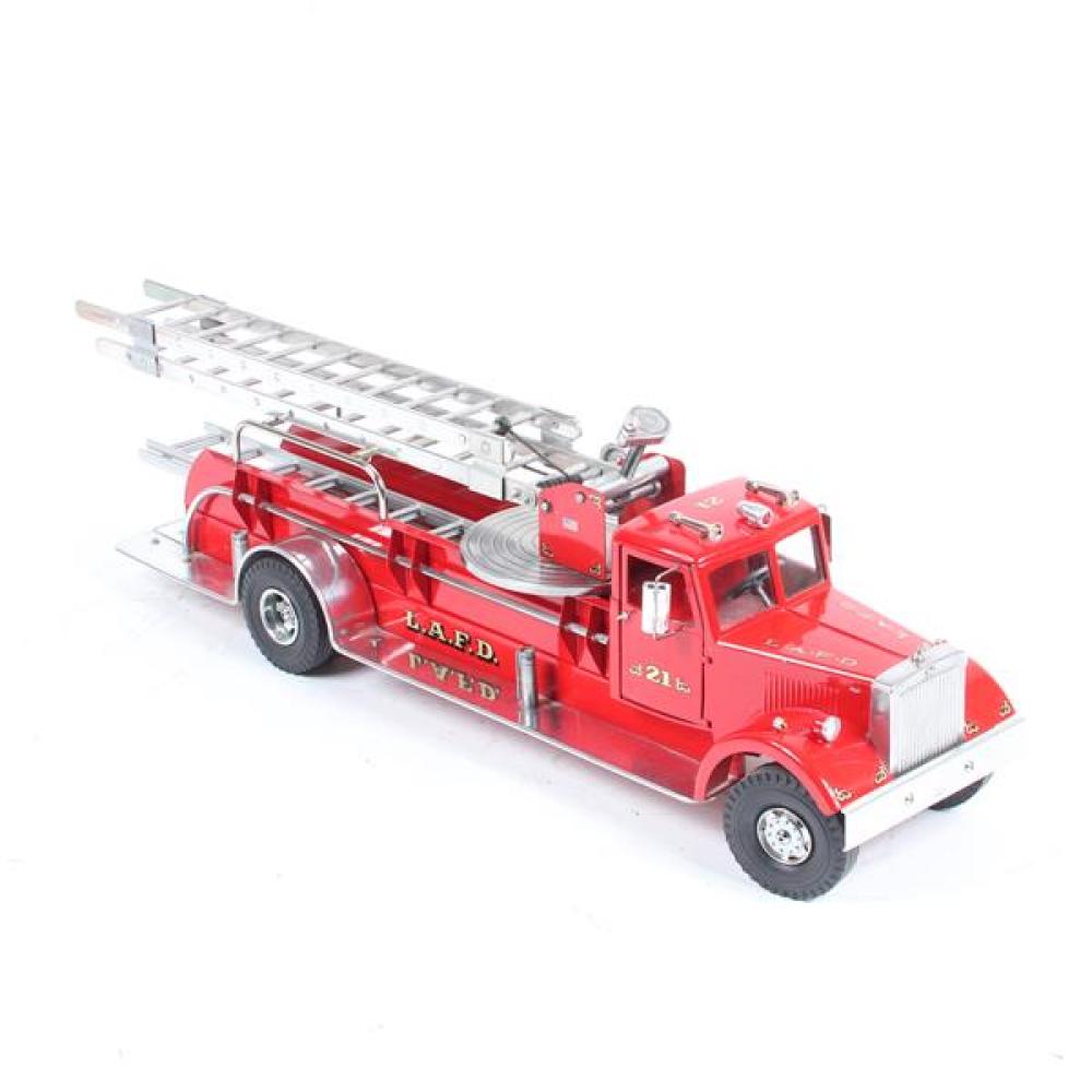 Appraisal: SMITH MILLER MACK RED PRESSED STEEL LAFD LADDER FIRETRUCK TOY