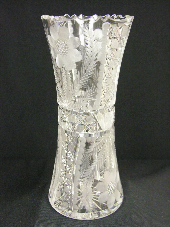 Appraisal: ABP LARGE CUT CRYSTAL VASE Flower and cane motif Size