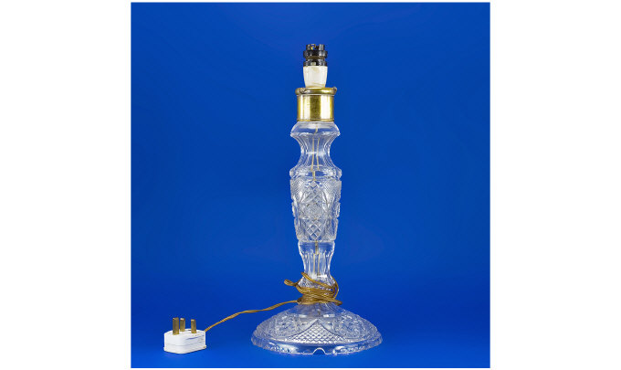 Appraisal: Cut Glass and Brass Rimmed Table Lamp inches tall