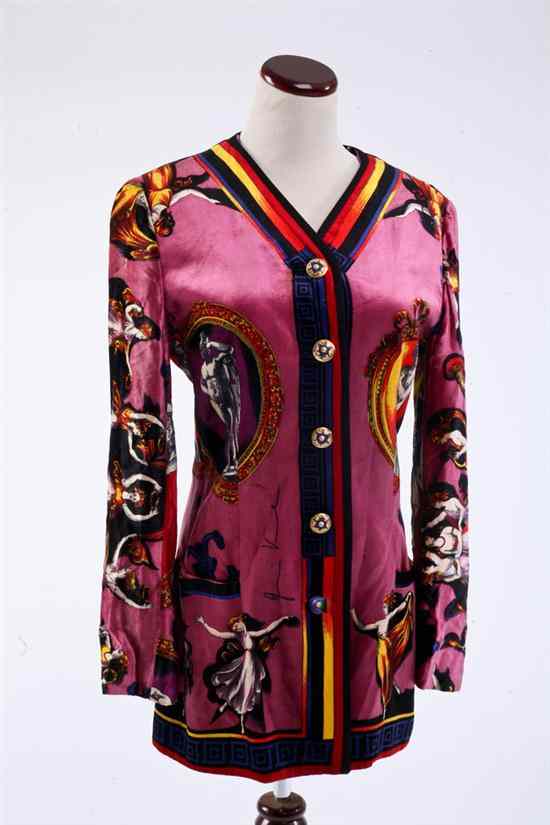 Appraisal: GIANNI VERSACE COUTURE POLYCHROME PRINT SILK VELVET JACKET Made in