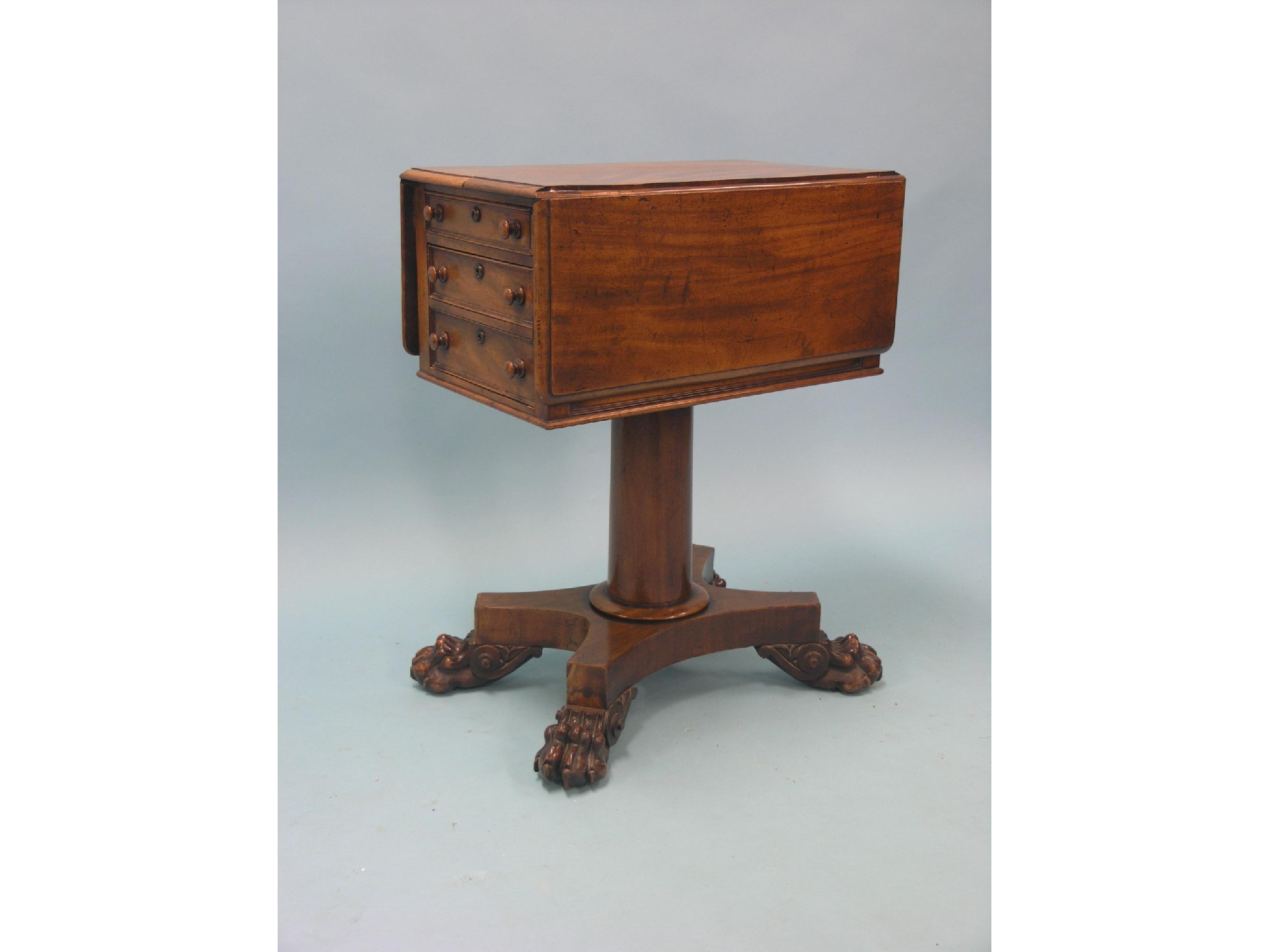 Appraisal: A George IV mahogany drop-leaf work table rectangular-shape with one