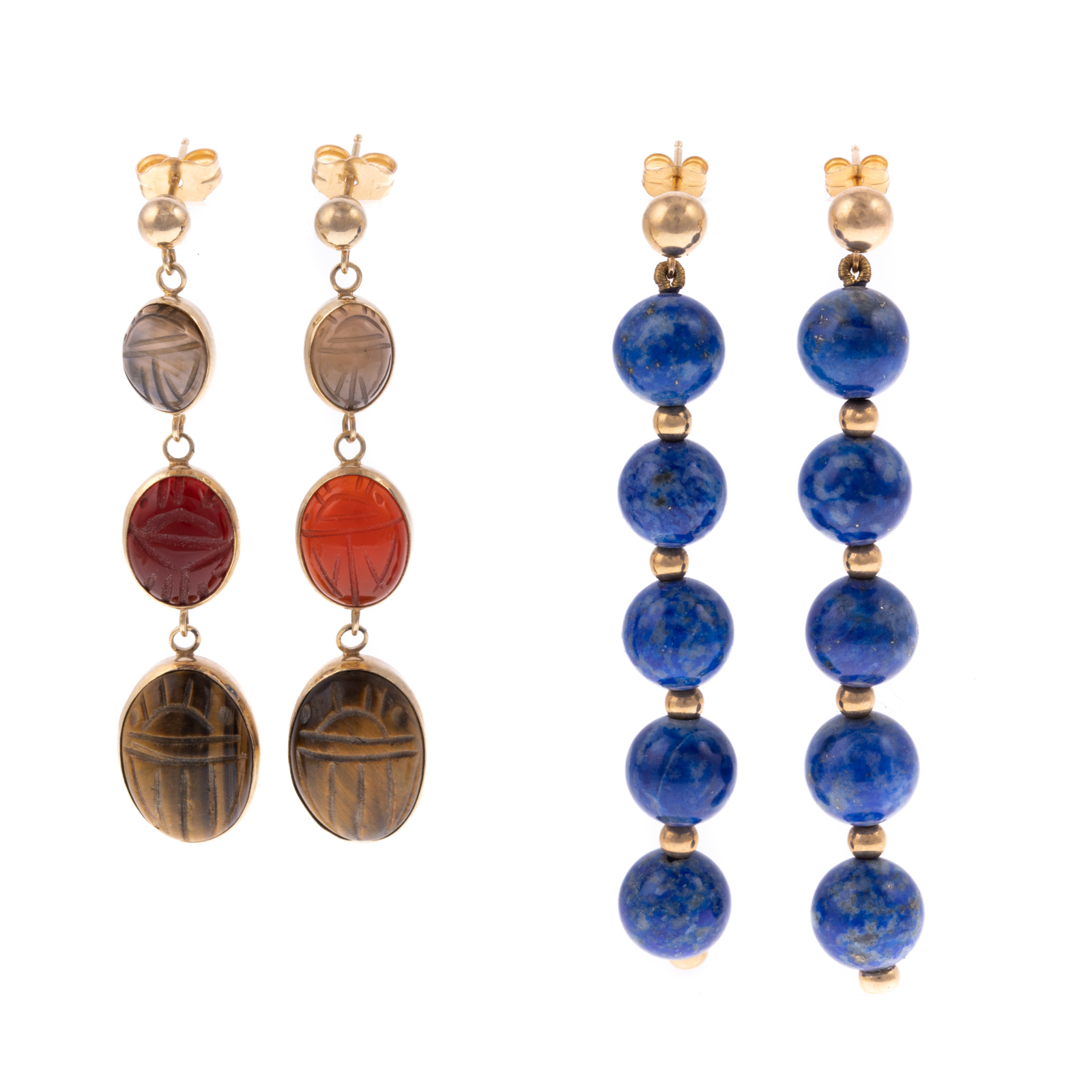 Appraisal: TWO PAIRS OF K EARRINGS IN LAPIS CHALCEDONY K yellow