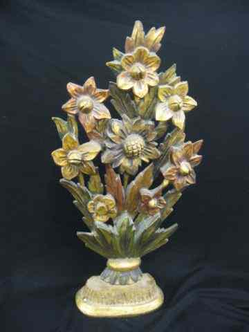 Appraisal: Italian Carved Gilt Wooden Statue floralarrangement '' tall excellent